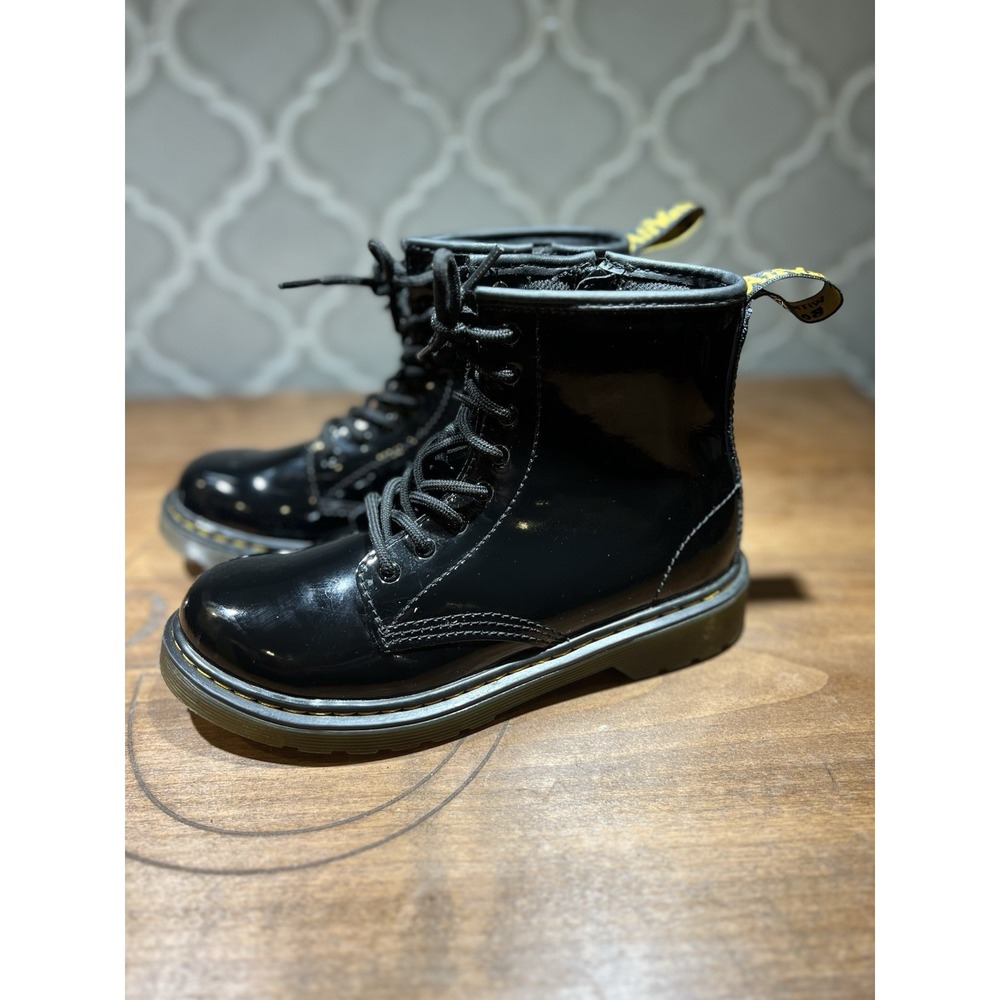 Dr Martens Size 4 Patent Leather Combat Style Boots Side Zipper And Laces